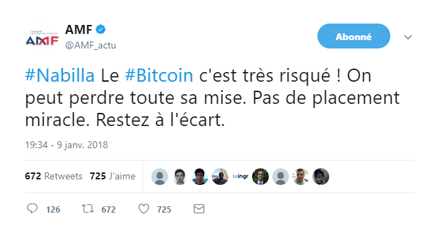 tweet AMF Nabilla bitcoin